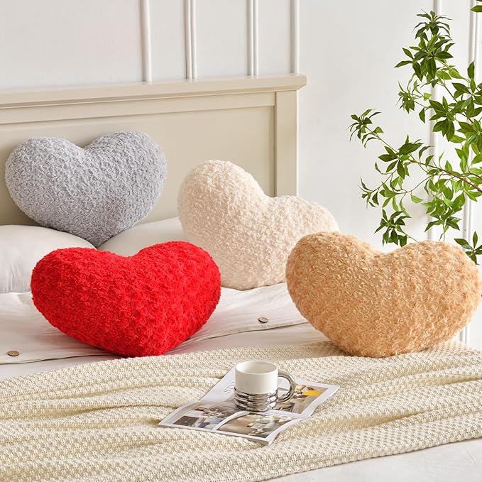 Heart Pillow, Soft Heart Shaped Pillow with Room Decorative Throw Pillows for Bed Couch Chair Sofa, Heart Shaped Cute Throw Pillow Cushion for Bedroom Living Room (Grey, Mini 12.9" x 9.8")