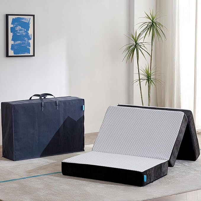 Odorless Foldable Mattress Twin Size 75" x 38" x 6", 6 Inch Folding Foam Mattress with Storage Bag, Fiberglass Free Trifold Memory Foam Mattress for RV, Guest Bed