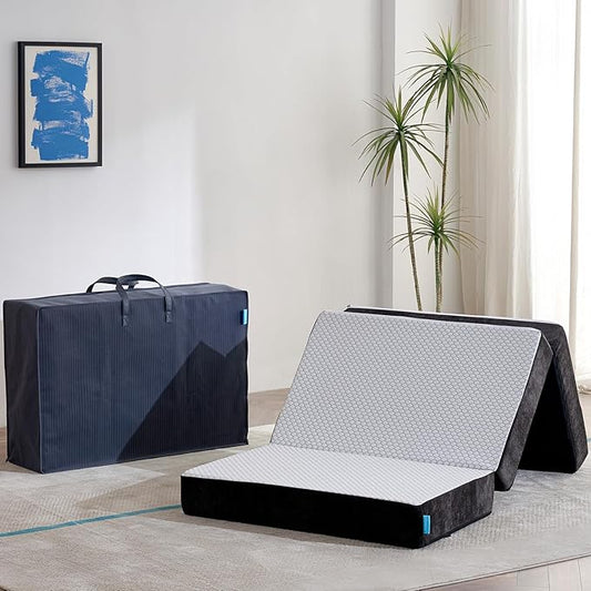 Odorless Foldable Mattress Twin Size 75" x 38" x 6", 6 Inch Folding Foam Mattress with Storage Bag, Fiberglass Free Trifold Memory Foam Mattress for RV, Guest Bed