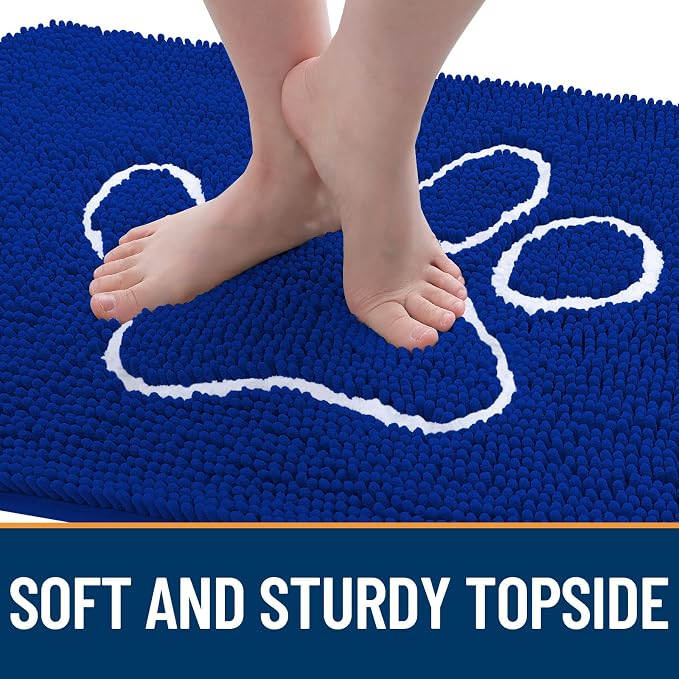 OLANLY Dog Door Mat for Muddy Paws 30x20, Paw Print Design, Absorbs Moisture and Dirt, Non-Slip Washable Doormat, Quick Dry Chenille Mud Mat for Dogs, Entry Indoor Entryway Carpet, Royal Blue - Image 4
