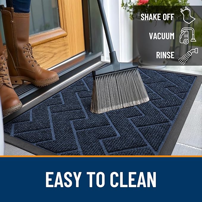 OLANLY Front Door Mat Indoor Outdoor Entrance, Waterproof All-Season, All-Weather Doormat, Sturdy Natural Rubber, Low Profile, Easy Clean Patio Porch Entryway Mat, Herringbone Brick (Blue, 36x24) - Image 6