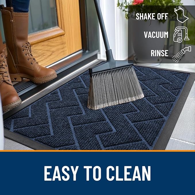 OLANLY Front Door Mat Indoor Outdoor Entrance, Waterproof All-Season, All-Weather Doormat, Sturdy Natural Rubber, Low Profile, Easy Clean Patio Porch Entryway Mat, Herringbone Brick (Blue, 47x32) - Image 6