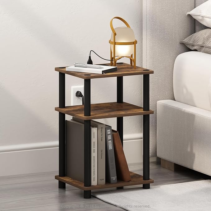 Furinno JUST Night Stand, 3-Tier Turn-N-Tube Nightstand with Charging Station, Bedside Table, End Table, Side Table with USB and Type-C Charging Port, for Bedroom, Closet, Dorm, Amber Pine - Image 2