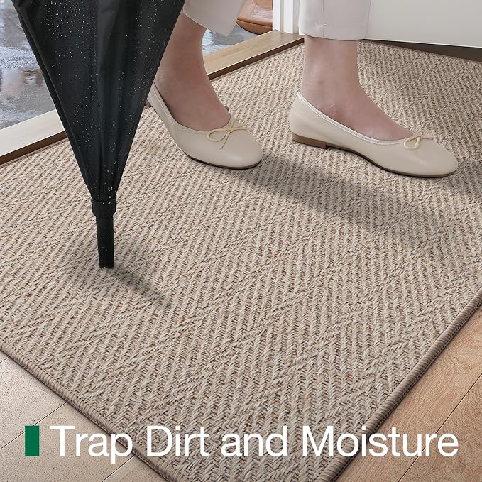 LUMI Ultra Thin Indoor Door Mat for Entrance 32"x48", Non Slip Entryway Mat, Low Profile Doormat, Unique Herringbone Design Carpet for Inside, Patio, Porch, Dark Beige - Image 5