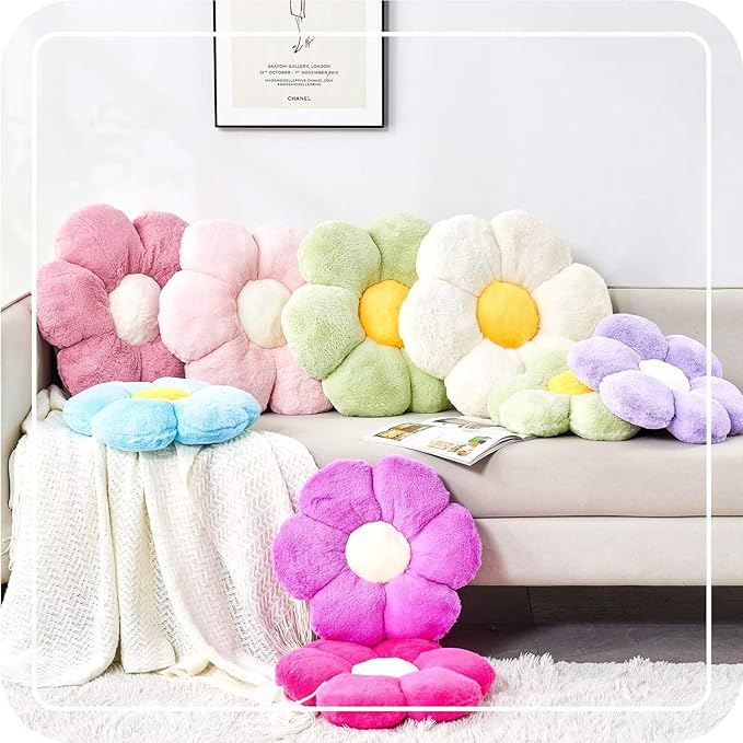 Kcvvcr Blue Flower Pillow, 17.7" Flower Shaped Plush Decorative Throw Pillow for Bed