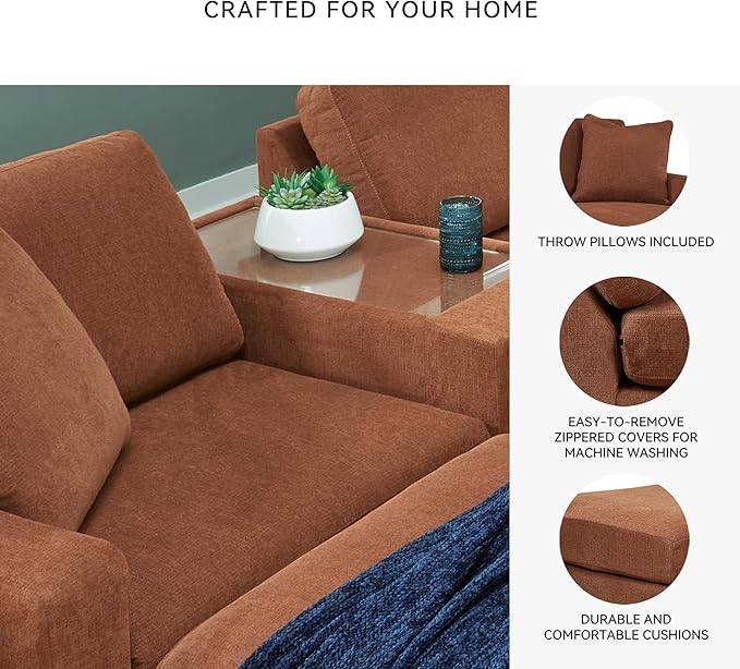 Signature Design by Ashley Modmax Urban Modular Stain Resistant 3-Piece Sectional with Storage Console, Drawer and 2 Accent Pillows, Orange
