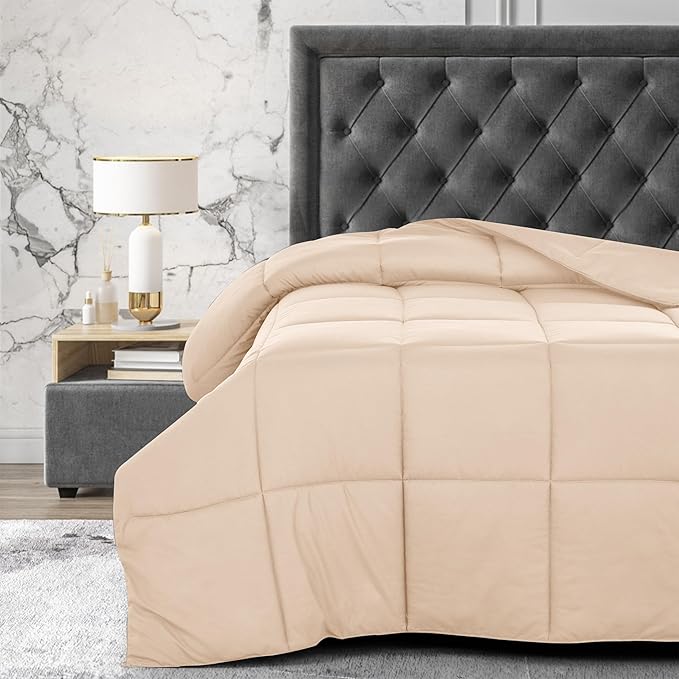 LUX Décor Twin Comforter – 92x68 Ultra-Soft Down Alternative Duvet Insert with Corner Tabs & Box Stitching, Hotel Quality Plush Microfiber Bedding, Oeko-TEX Certified - Beige