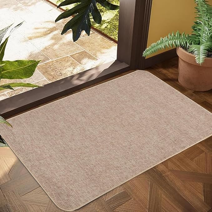 1/10 Inch Ultra Thin Indoor Door Mat, Long-Lasting & Maximum Non-Slip Rubber Backing, Washable & Stain-Resistant Entryway Mats with Powerful Dirt Trapper for Various Entrance, 29''X17'', Khaki by LYGLIGH