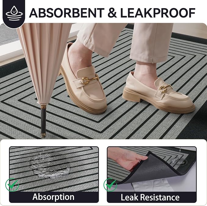 Front Door Mat 24''x35'', Absorbent Dirt Resist Washable Non Slip Low-Profile Indoor Doormat, Easy Clean Entryway Welcome Door Mats, Grey - Image 4