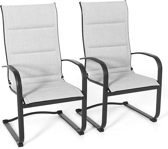 NUU GARDEN Patio Dining Chairs Set of 2, All-Weather Padded Textilene Chairs with Spring Motion and High Back, Breathable Outdoor Dining Chairs for Backyard Lawn Deck, Gray - Image 9
