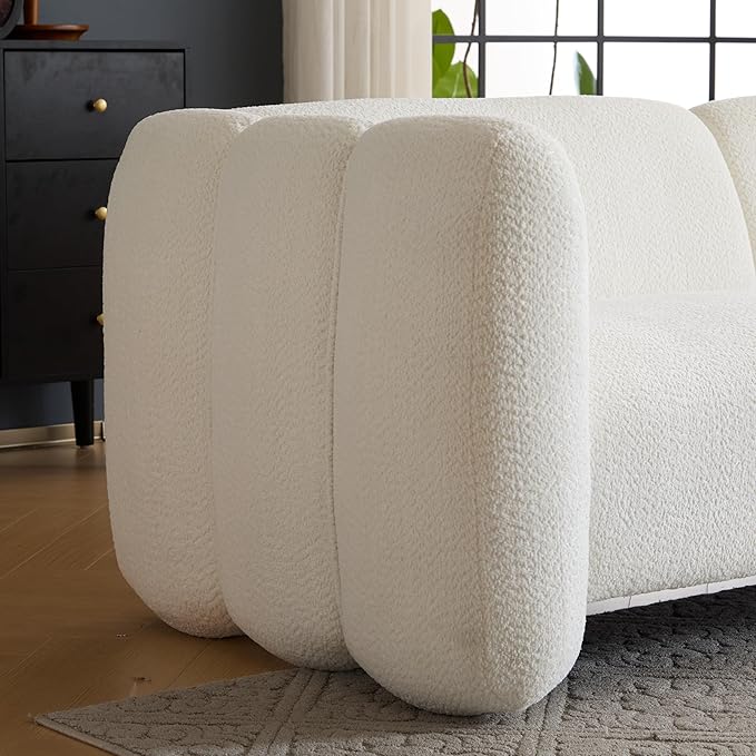 Christopher Knight Home Carine 83‘’ Sofa Couch, Cozy Boucle Fabric Upholstered 3-Seater Seating Sofa, Comfy Couches for Living Room and Office, Modern Oversized Loveseat, Curved Wave Design, White