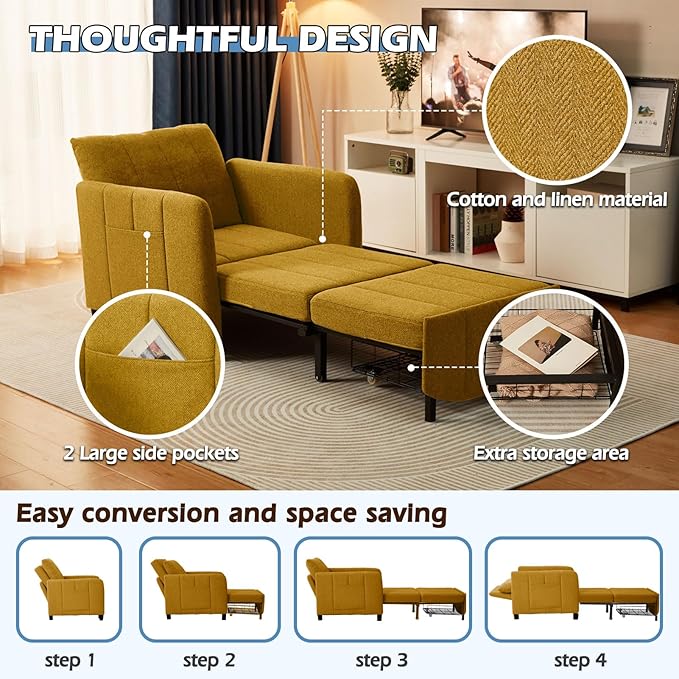 ZZW Sleeper Chair 84" Extra Long Convertible Chair Bed Upgraded 3-in-1 to 4-in-1 Pull Out Chair & Single Sofa Bed for Adult Sleeping Chairs for Living Room & Small Space