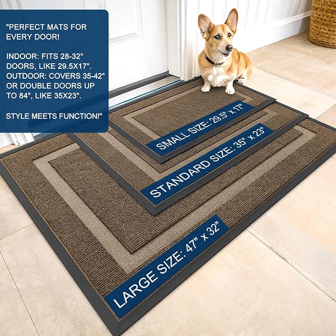 OLANLY Front Door Mat Indoor Outdoor Entrance, Waterproof All-Season, All-Weather Doormat, Sturdy Natural Rubber, Fade Resistant, Low Profile, Easy Clean Patio Porch Entryway Mat, 71x23, Brown - Image 2