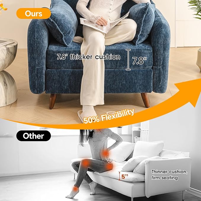 Rexulqo Oversized Accent Chair Set of 2,All Seats Storage,Comfy Armchair,24.5'' Deep Seat,Upholstered Living Room Chairs,Reading Chair for Bedroom,Office,Chenille,Blue
