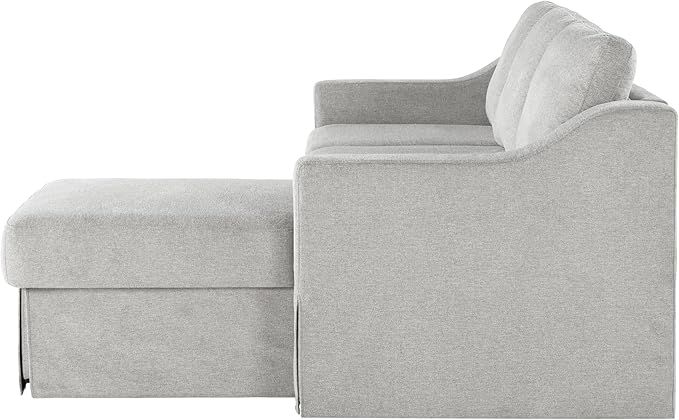 Serta Hawthorne 89.8" Slipcovered Convertible Sleeper Sofa Chaise, Queen Size, Dreamcoil Comfort, Reversible Storage Chaise, Polyester Tweed Fabric, Linen