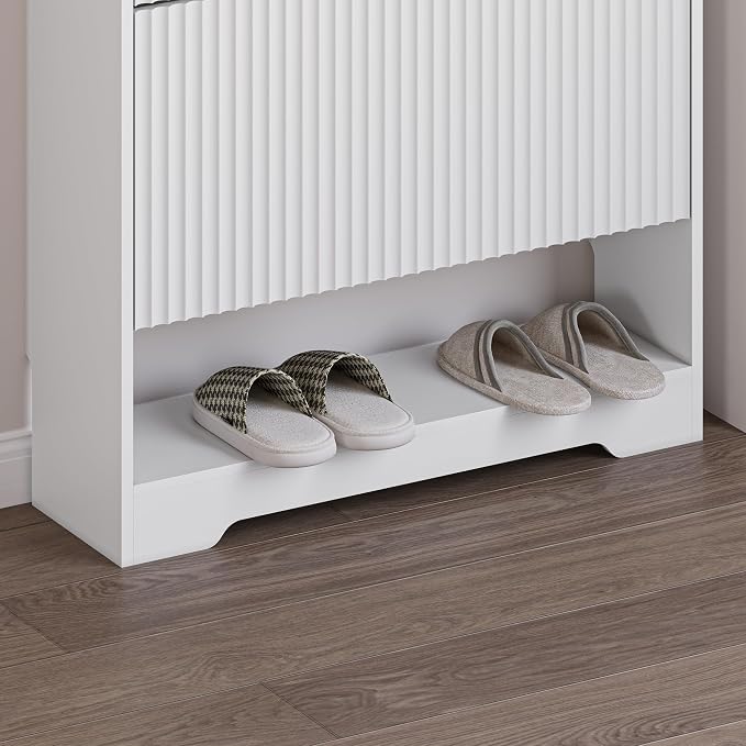 BORNOON Shoe Cabinet with 2 Flip Drawers, Fluted Shoe Storage Cabinet with Adjustable Shelves, Freestanding Rack and Organizer for Entryway, Closet, Hallway - Image 5