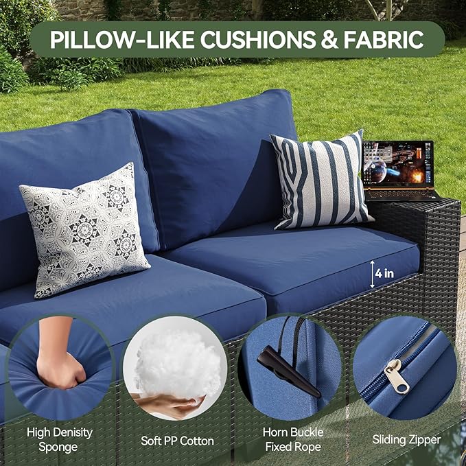 Aoxun Patio Furniture Set, 12 Pcs Outdoor Patio Furniture Sets with 4 in Thicken Cushion, Widen Armrests Wicker Outdoor Sectional for Backyard (Waterproof Cover Include)