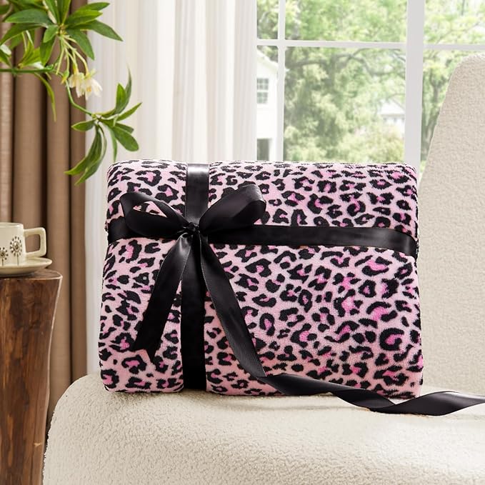 BEDELITE Pink Leopard Blanket Twin?€? Soft & Cozy Cheetah Blanket for Couch, Bed & Sofa, Lightweight Fleece Animal Print Decor, 60"x 80", Pink