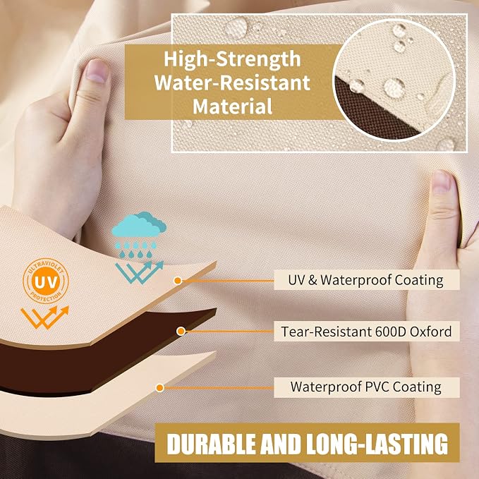Patio Furniture Covers, Outdoor Protect Waterproof Covers General Purpose Outside Table and Chair Cover Heavy Duty Oxford Patio Cover, 96"L x 96"W x 28"H (Beige & Brown) - Image 4