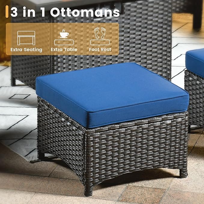 HOOOWOOO Patio Furniture Set,6 Piece Outdoor Furniture Set with Swivel Chairs,Wicker Patio Conversation Couch Chairs Ottoman Set,Navy Blue