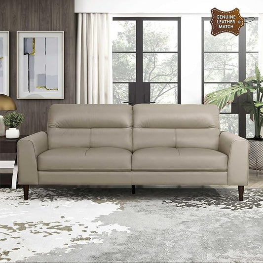 Lexicon Leather Match Couch Sofa, Modern Oversized Sofa, Solid Wood Legs, Top Grain Leather 3 Seater Couch for Living Room, Bedroom, Office, Apartment, Waiting Room, Latte