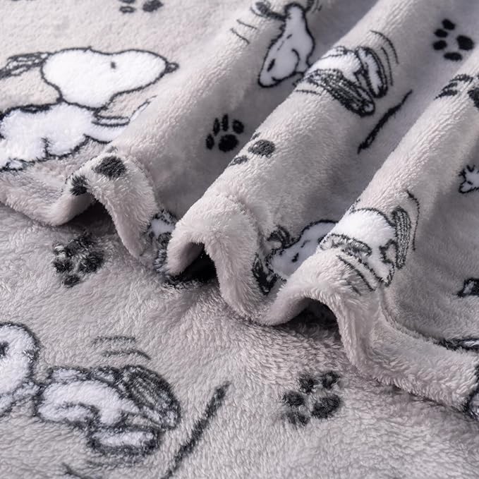 Berkshire Blanket Peanuts® VelvetLoft® Cute Character Snoopy Plush Blanket,Peanuts Poses and Paws Grey,Twin 60 in x 90 in (Official Peanuts® Product)