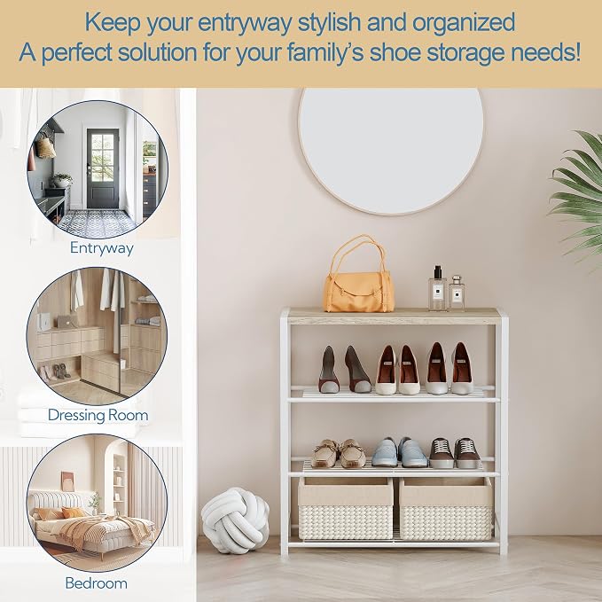 Yusong Shoe Rack Organizer, 4 Tier Industrial Shoe Storage Shelf for Closet Entryway, Narrow Sturdy Metal Shoe Shelves, White - Image 6
