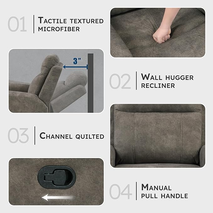 Lexicon Manual Recliner Chair, Textured Microfiber Reclining Sofa Chair, Home Theater Seating, Wall Hugger, Track Arms, Manual Recliner for Living Room/Office/Apartment, Easy Assembly, Brown