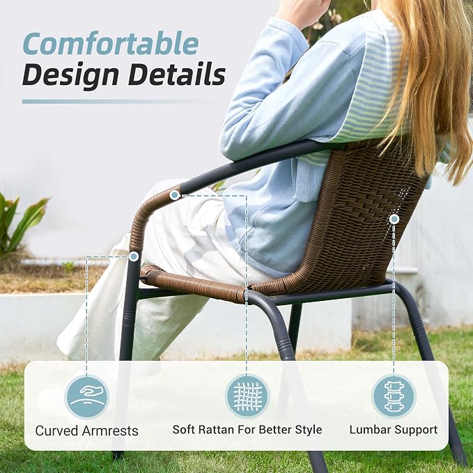 Amopatio Outdoor Dining Chairs Set of 6, Stackable Outdoor Patio Chairs, Rattan Patio Chairs Set of 6, for Porch, Deck, Yard, Garden, Poolside, Bistro, Restaurant, 6 Pack, Brown - Image 5