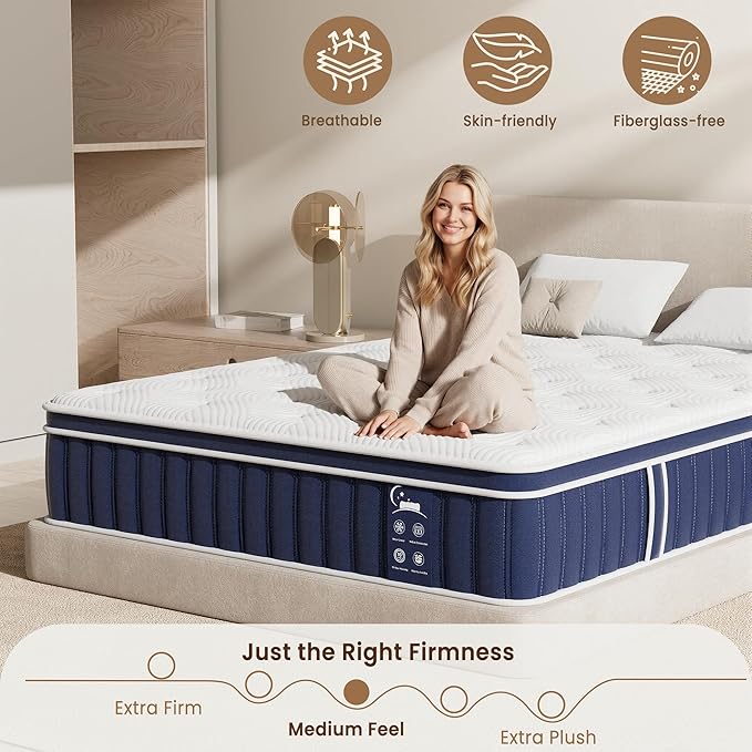 Twin Size 10 Inch Hybrid Mattress with Targeted Comfort, Pocket Coil & Foam, Medium Firm Mattress for Kids, Teens & Guest Rooms, Mattress in a Box, CertiPUR-US Certified