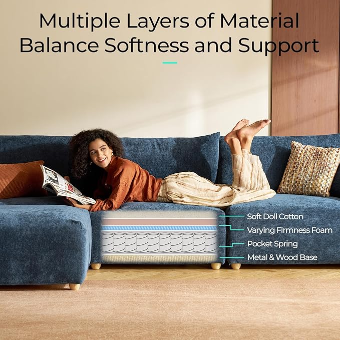 LINSY HOME Cloud Couch Sectional, Modular Sofa Sectionals for Living Room Bedroom, 91" 2 Seater Love Seat Couch with Ottoman, Deep Seat Cozy Couch Luxury Chenille Sofas, Blue