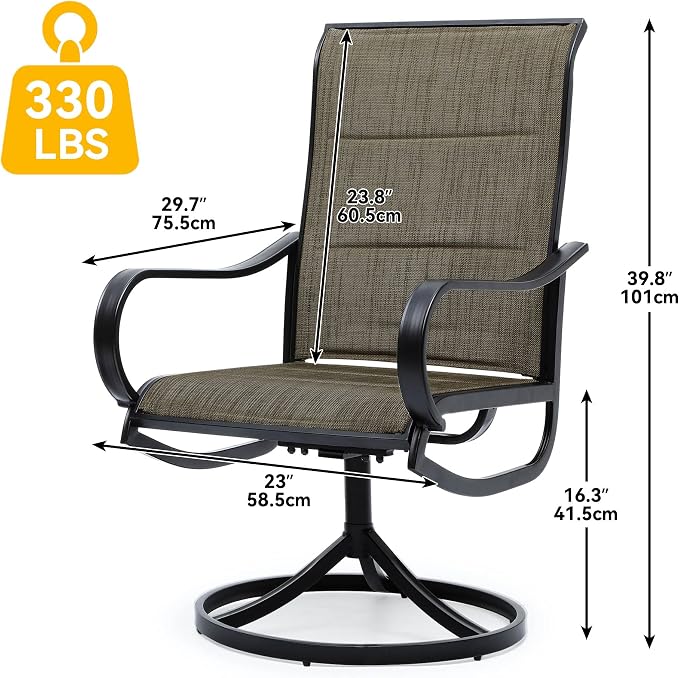 DWVO 12 Set Outdoor Swivel Chairs Padded, Premium Patio Swivel Chairs with Cushioned High Back & Heavy Duty Frame, All Weather Outdoor Swivel Chairs Set of 12 for Porch Lawn Patio, Brown - Image 2