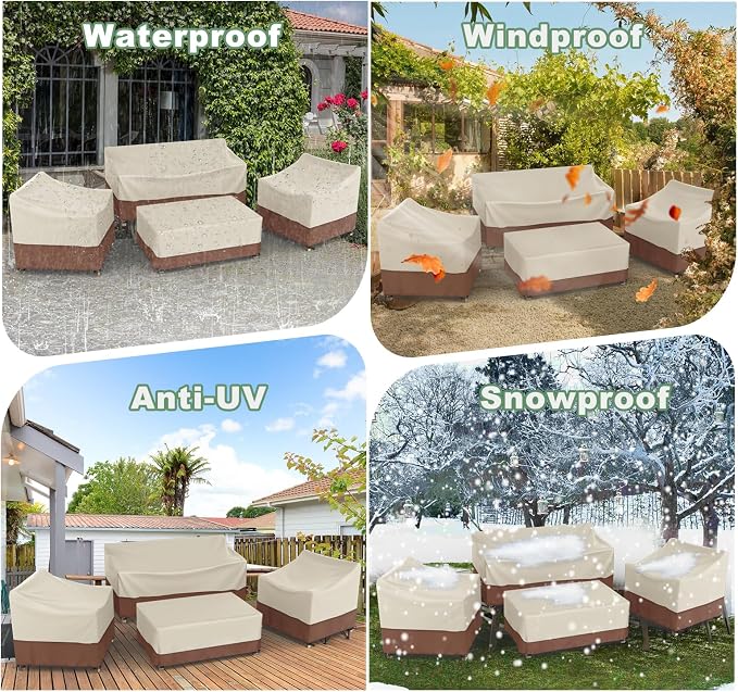 Gasadar Patio Furniture Cover Set, 4 Piece Outdoor Furniture Cover Waterproof, 600D Heavy Duty Lawn Patio Set Covers - Image 5