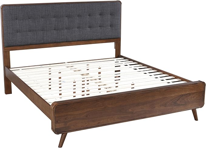 Coaster Home Furnishings Robyn Contemporary 4-Piece Bedroom Set Fabric Upholstered Eastern King Size Panel Bed Frame 53-inch Headboard Dark Walnut 205131KE-S4