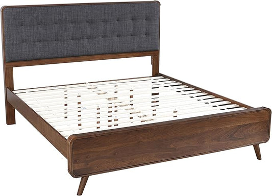 Coaster Home Furnishings Robyn Contemporary 4-Piece Bedroom Set Fabric Upholstered Eastern King Size Panel Bed Frame 53-inch Headboard Dark Walnut 205131KE-S4
