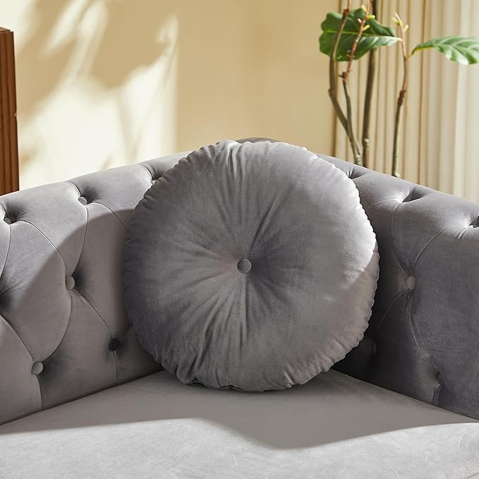 ERYE 82-Inch Button Tufted Sofa Couch with 2 Round Pillows, 3 Seat Velvet Tufted Sofa Spacious Chesterfield Loveseat Couches W/Nailhead Decor,Ring Accent & Golden Legs