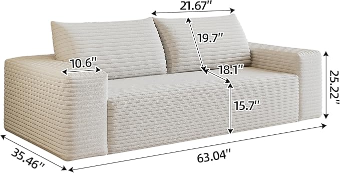 63" Cloud Loveseat Boneless Sofa Couch in a Box, No Assembly Required 2 Seater Foam Compression Couches, Modern Living Room Floor Sofa Couch Corduroy Small Love Seat