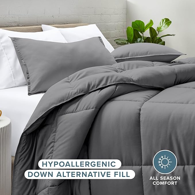 Bare Home Comforter Set - Queen Size - Ultra-Soft - Goose Down Alternative - Premium 1800 Series - All Season Warmth (Queen, Grey)