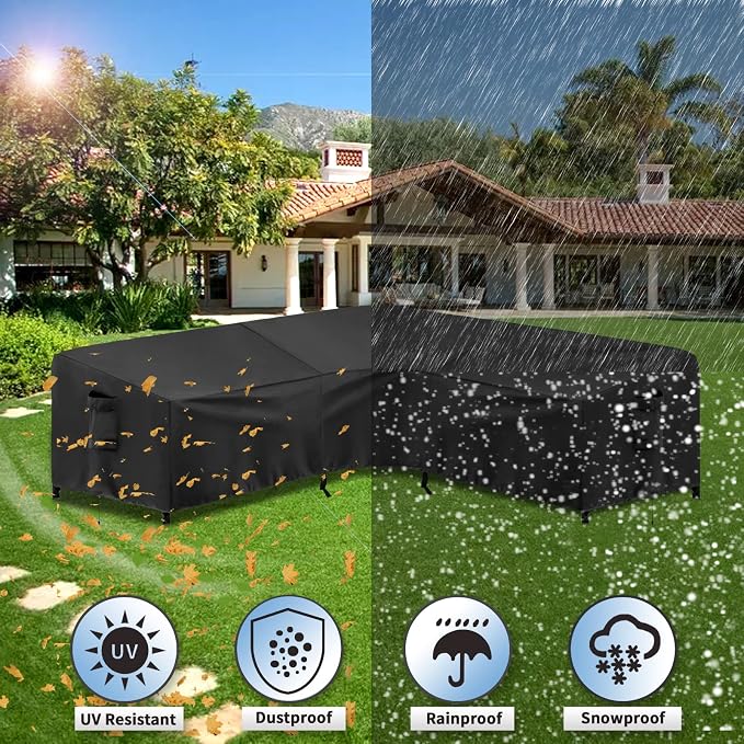 PureFit Outdoor Sectional Sofa Cover Waterproof V Shaped Patio Furniture Covers for Deck, Lawn and Backyard, 89”x89”, Black - Image 6