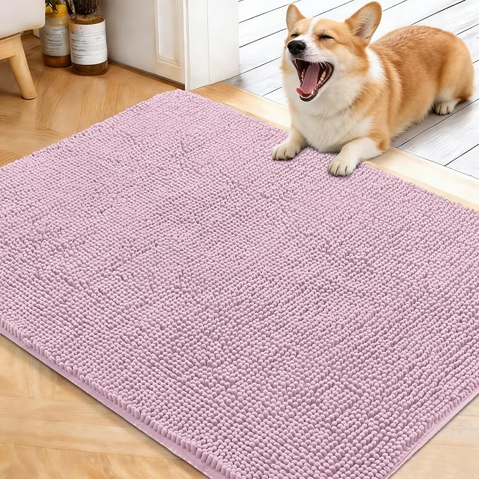 OLANLY Dog Door Mat for Muddy Paws 40x32, Absorbs Moisture and Dirt, Absorbent Non-Slip Washable Doormat, Quick Dry Chenille Mud Mat for Dogs, Entry Indoor Entryway Carpet for Inside Floor, Dusty Rose by OLANLY