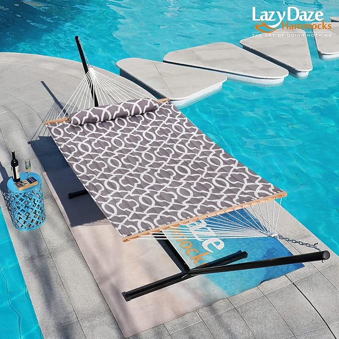 Lazy Daze Hammocks 12FT Quilted Fabric Hammock with Soft Pillow, Double 2 Person Tree Hammock with Spreader Bar for Outdoor Outside Patio Garden Yard, 450lbs Weight Capacity - Image 6