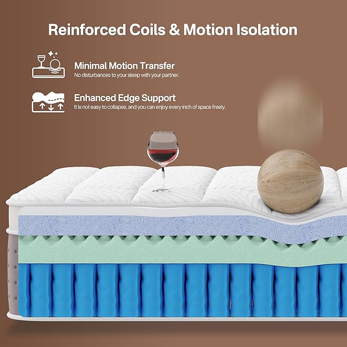 California King Mattress, Upgraded 12 Inch Hybrid Cal King Mattress in a Box, Cooling Gel Memory Foam Mattresses with Pocket Springs, Pressure Relief, Medium Firm, Extra Edge Support, CertiPUR-US