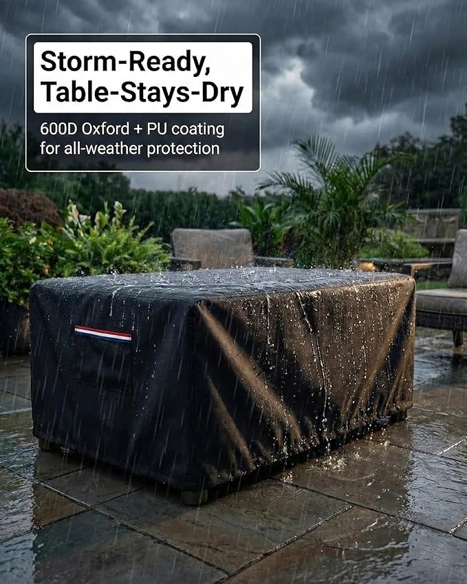 Waterproof Rectangular Patio Coffee Table Cover, 600D Heavy Duty Outdoor Furniture Protection Weather UV Resistant for Patio Furniture Protective Garden Table Cover 42 x 26 x 16 inches,Black - Image 4