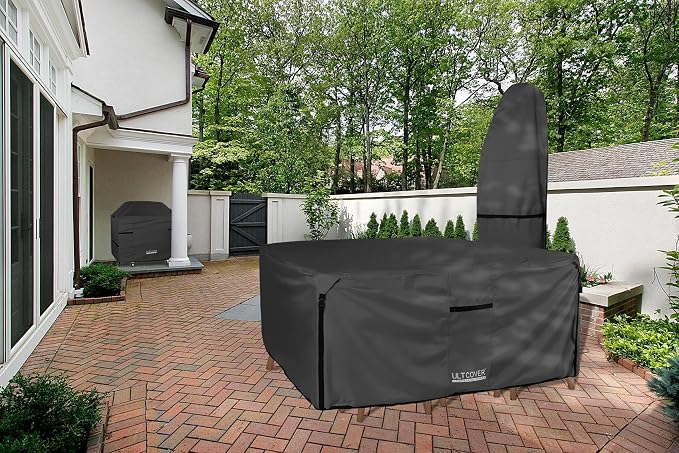 ULTCOVER 600D Tough Canvas Heavy Duty Square Patio Table and Chair Cover - Waterproof Outdoor General Purpose Furniture Covers 86 inch, Black - Image 6