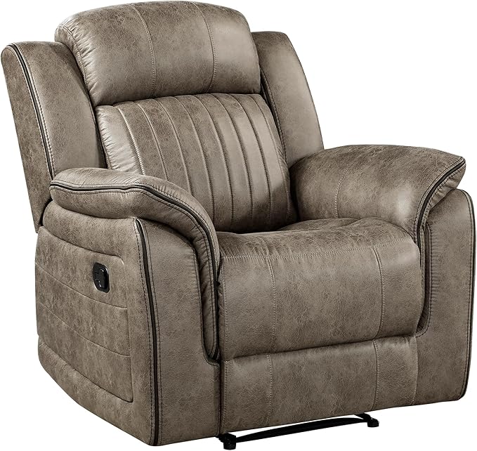 Lexicon Recliner Living Room Set, Home Theater Seating, Manual Polished Microfiber Upholstery Recliner Sofas, RV Couch Including Double Reclining Sofa, Loveseat and Chair, 3-Piece Set, Sandy Brown