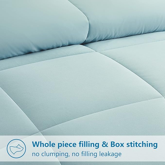 EASELAND King Size Down Alternative Comforter - Quilted Duvet Insert for All Seasons, Soft Lightweight with Corner Tabs, Summer Winter Warm Bedding, Aqua 90x102 Inches