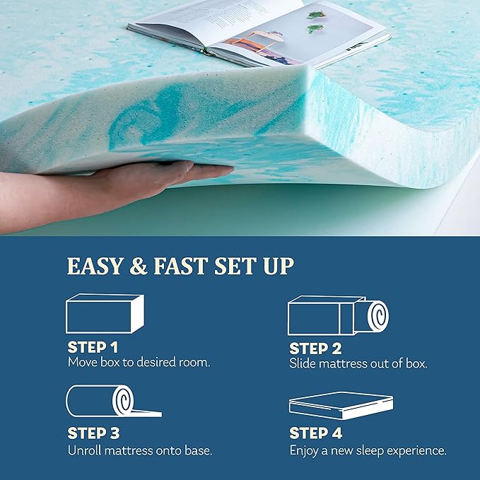 EGO Topper 3 Inch Cal King Memory Foam Mattress Topper, Cooling Gel Foam Mattress Topper for Pressure Relief, Ventilated Design Bed Topper in a Box, CertiPUR-US Certified, Medium