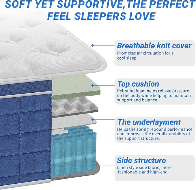 10″ Full Hybrid Mattress – Soft & Supportive, Cooling Airflow Foam + Pocket Coils, Medium-Soft Comfort, Motion Isolation, CertiPUR-US, Fiberglass-Free