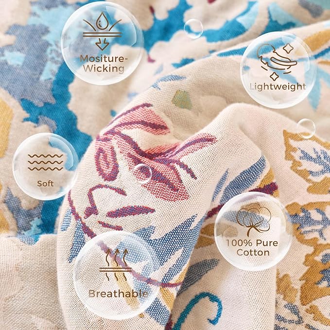 LUTBM Boho Throw Blanket for Couch Sofa Chair Cotton Spring Blankets for Bedroom Living Room All Season Soft Lightweight Reversible Floral Embroidery Decorative Throws 50"x60" Home Decor