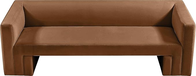Meridian Furniture 665Saddle-S Henson Collection Modern | Contemporary Velvet Upholstered Sofa with Soft Saddle Brown Velvet, Solid Wood Frame, 89.5" W x 34.5" D x 28" H, Saddle